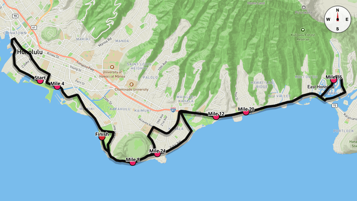 Course map for Honolulu Marathon