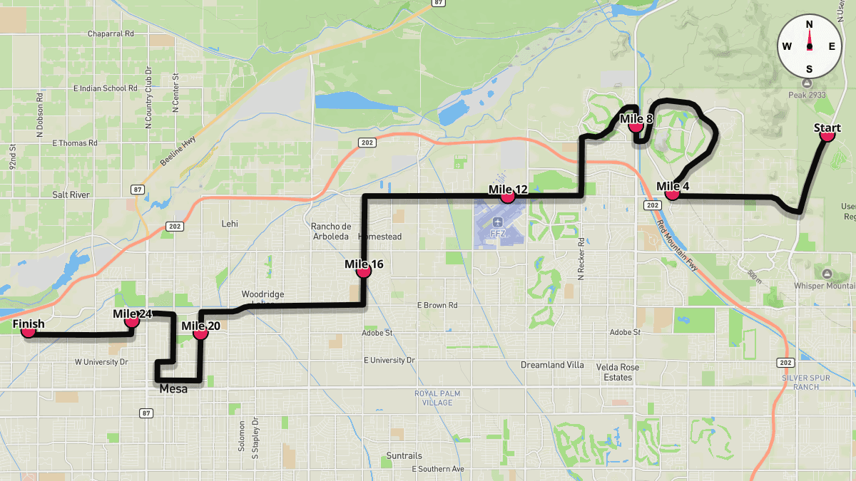 Course map for Mesa Marathon